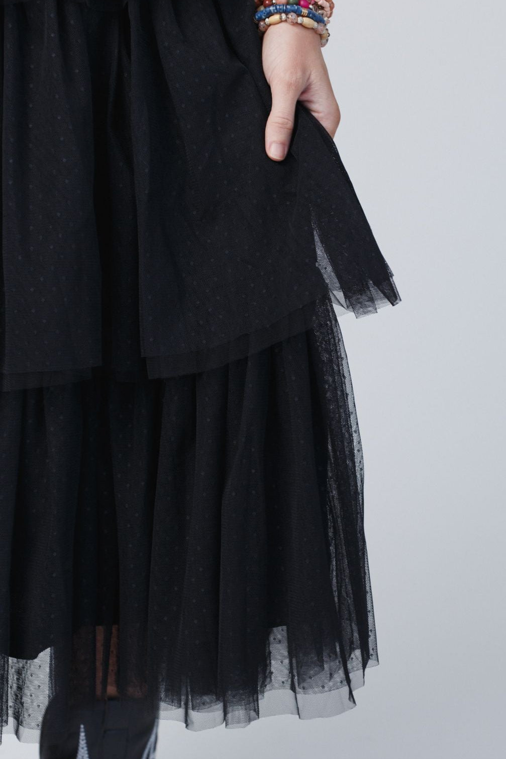 ISEULT | TIERED TULLE MIDI DRESS - Black