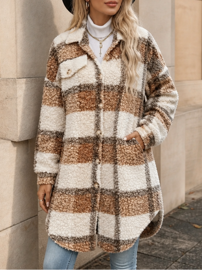 ISMAY | PLAID SHERPA-LINED COAT - Light Brown