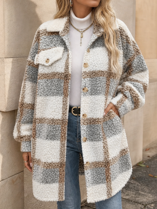 ISMAY | PLAID SHERPA-LINED COAT - Light Gray
