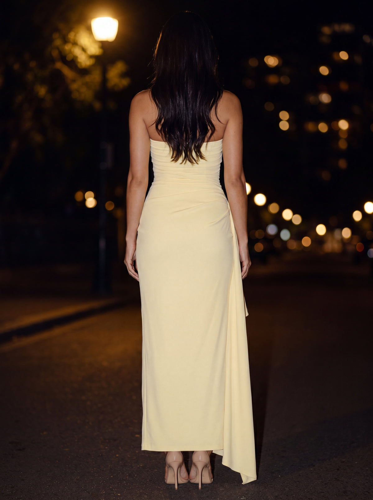 ISOLA | STRAPLESS RUCHED MAXI DRESS - Butter Yellow