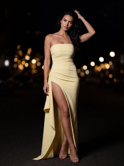 ISOLA | STRAPLESS RUCHED MAXI DRESS - Butter Yellow