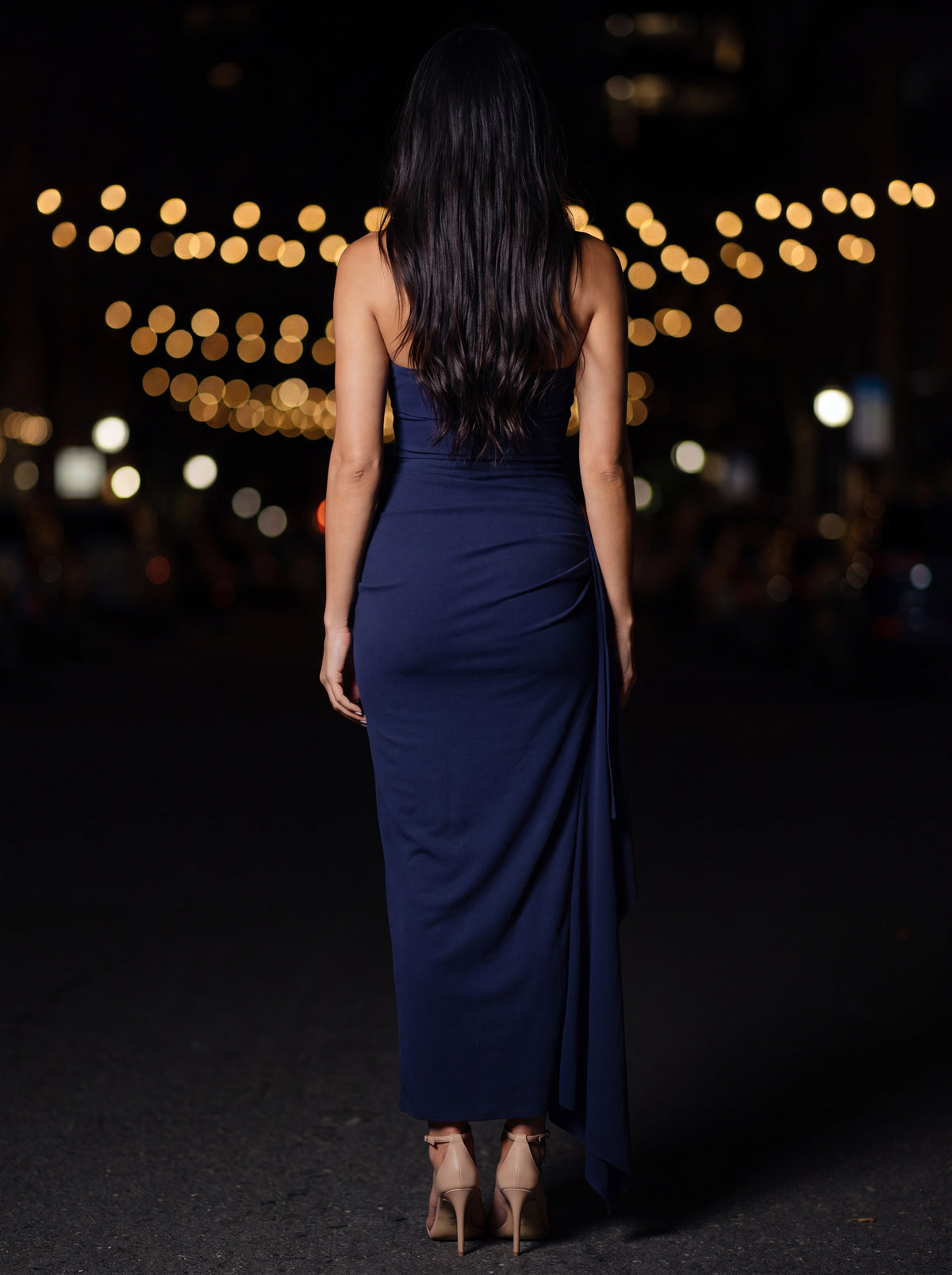 ISOLA | STRAPLESS RUCHED MAXI DRESS - Navy