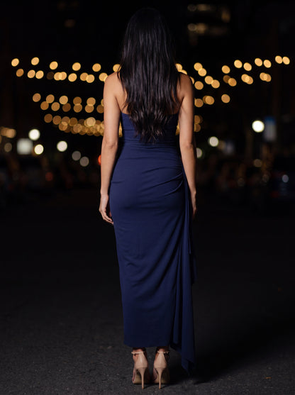 ISOLA | STRAPLESS RUCHED MAXI DRESS - Navy
