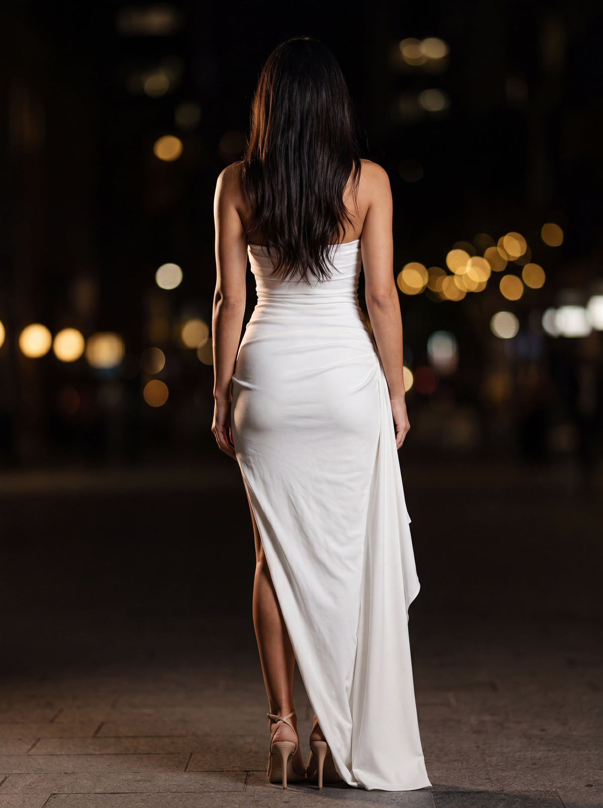 ISOLA | STRAPLESS RUCHED MAXI DRESS - White