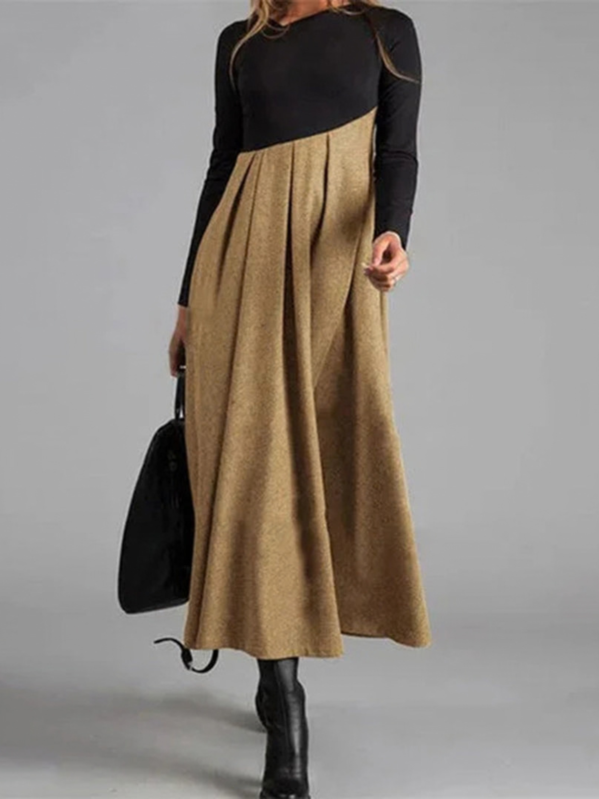 ISOLINA | TWO-TONE MAXI DRESS - Khaki