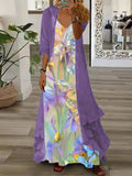 ITZEL | FLORAL CARDIGAN MAXI DRESS SET - Purple Floral