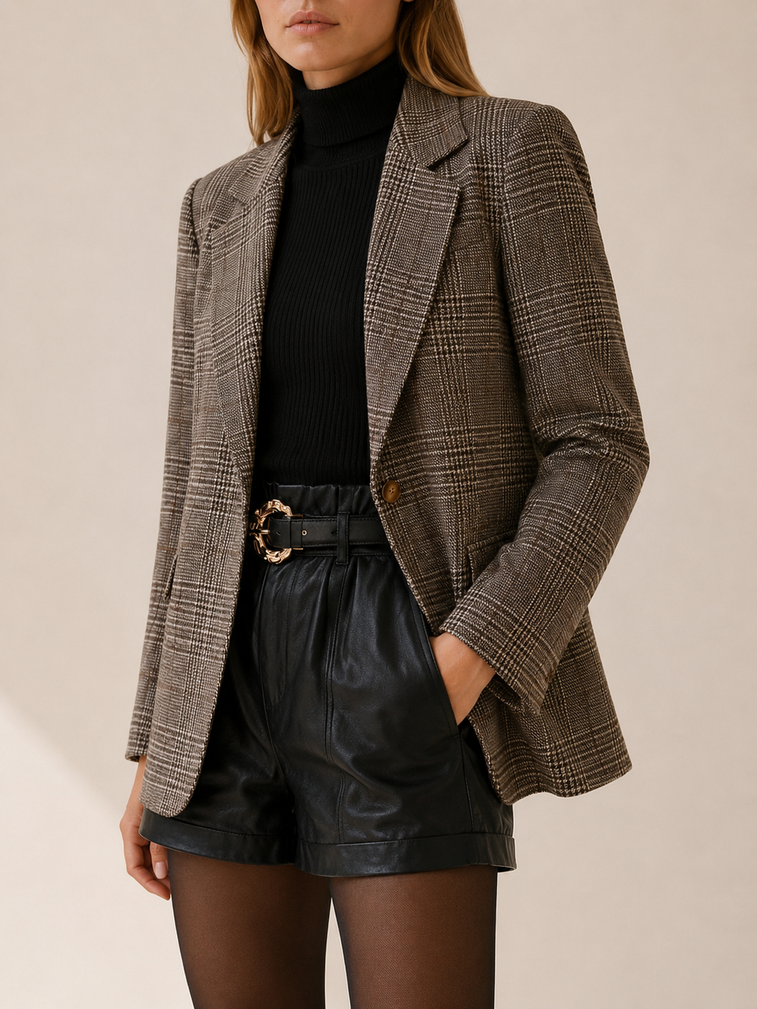 JACINTA | PLAID NOTCH LAPEL BLAZER - Brown Plaid