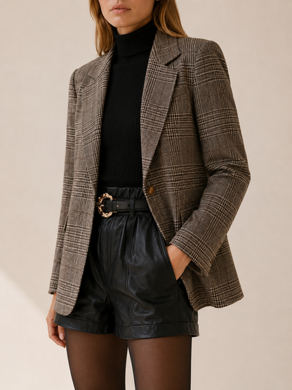 JACINTA | PLAID NOTCH LAPEL BLAZER - Brown Plaid
