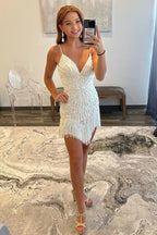 JACLYN | SEQUIN FRINGE MINI DRESS - Ivory