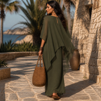 JARDENA | CAPE SLEEVE LAYERED MAXI DRESS - Olive Green