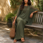JARDENA | CAPE SLEEVE LAYERED MAXI DRESS - Olive Green
