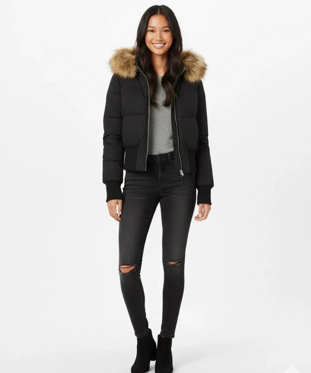JASLYN | FAUX FUR HOODED PUFFER JACKET - Black