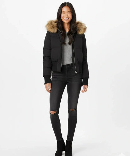 JASLYN | FAUX FUR HOODED PUFFER JACKET - Black