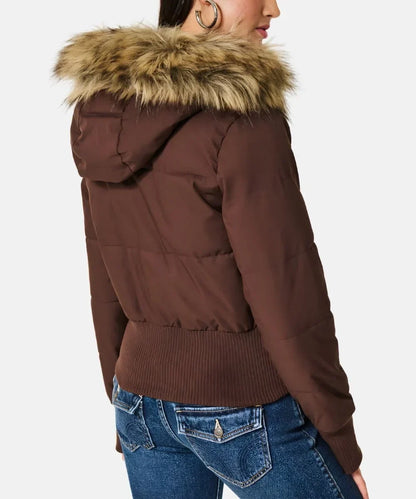 JASLYN | FAUX FUR HOODED PUFFER JACKET - Brown