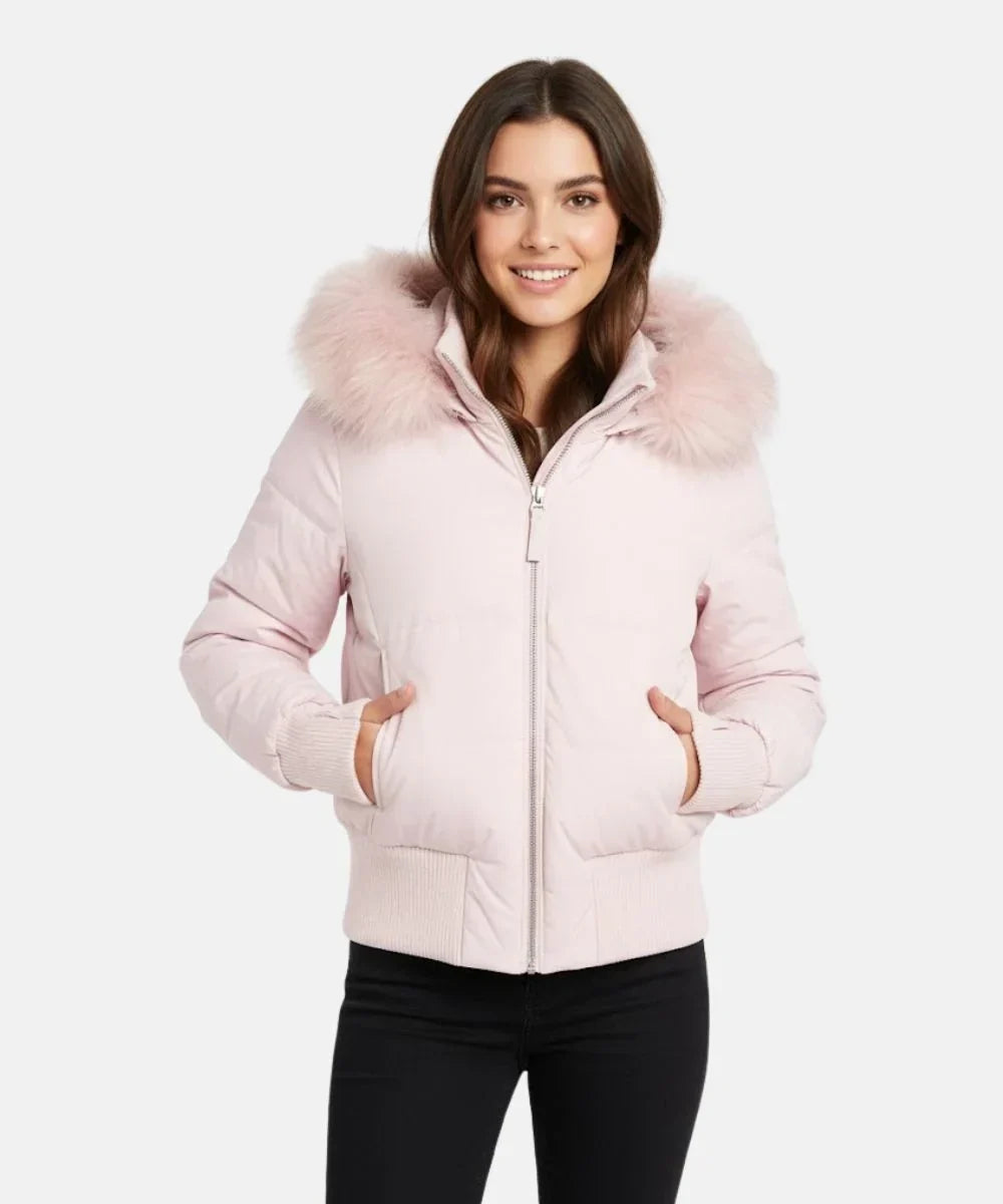 JASLYN | FAUX FUR HOODED PUFFER JACKET - Pink