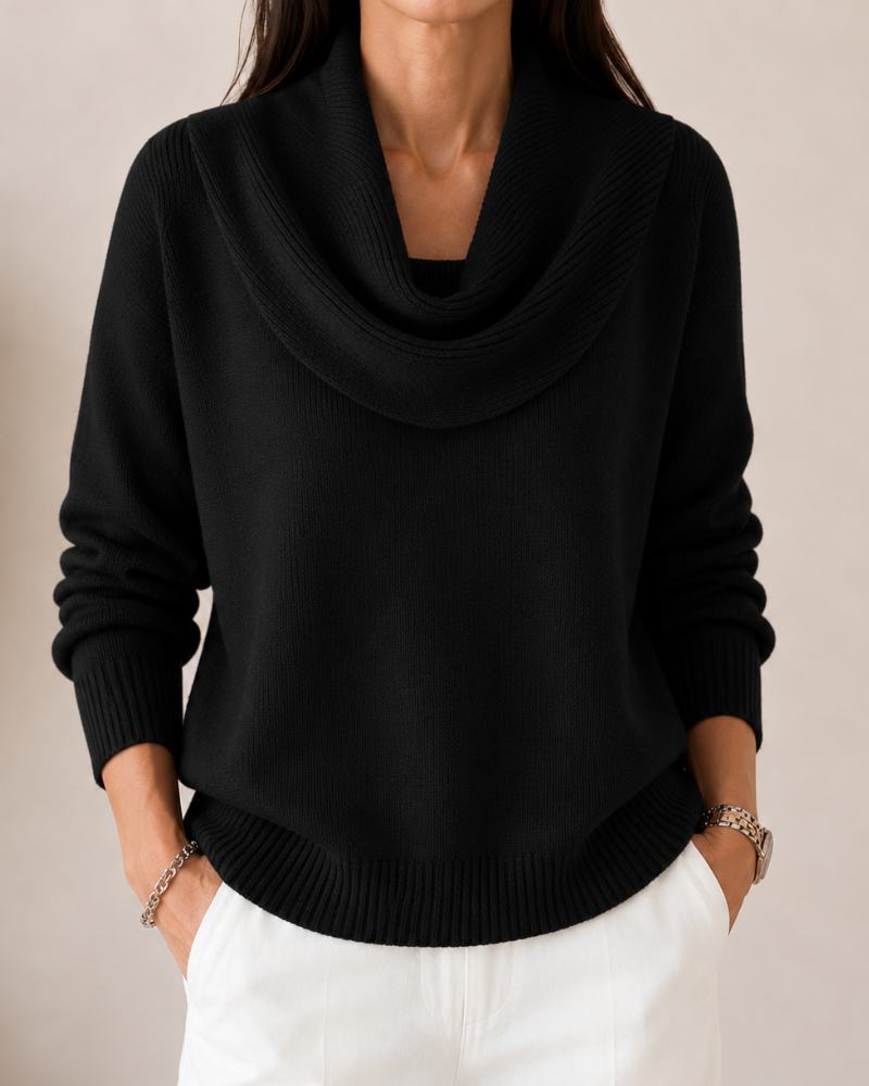 JAYCEE | DRAPED COWL NECK SWEATER - Black