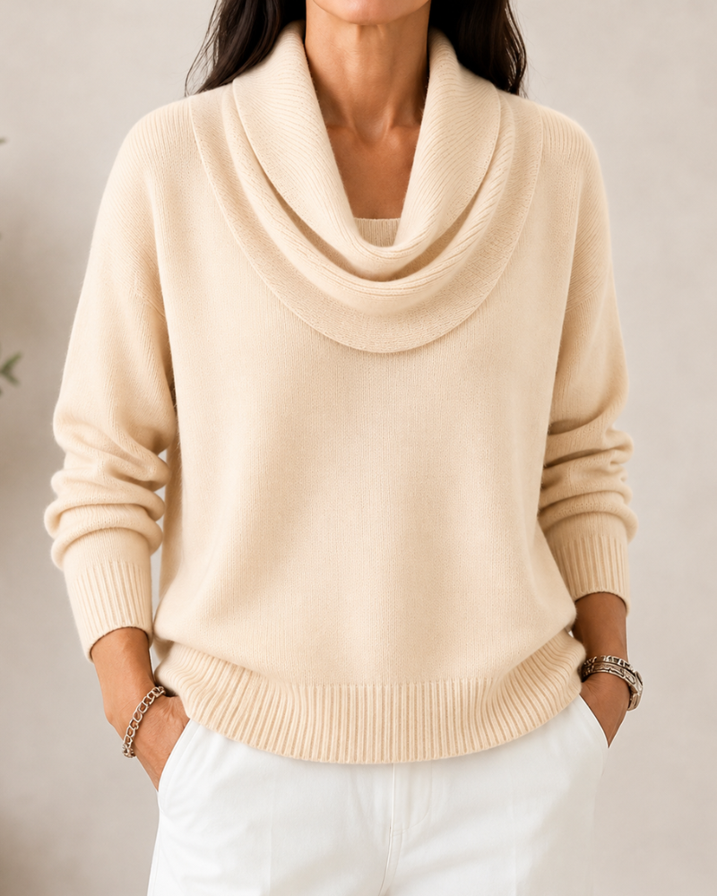 JAYCEE | DRAPED COWL NECK SWEATER - Cream