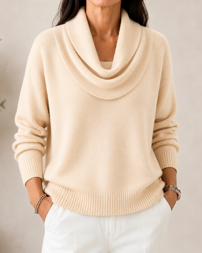 JAYCEE | DRAPED COWL NECK SWEATER - Cream