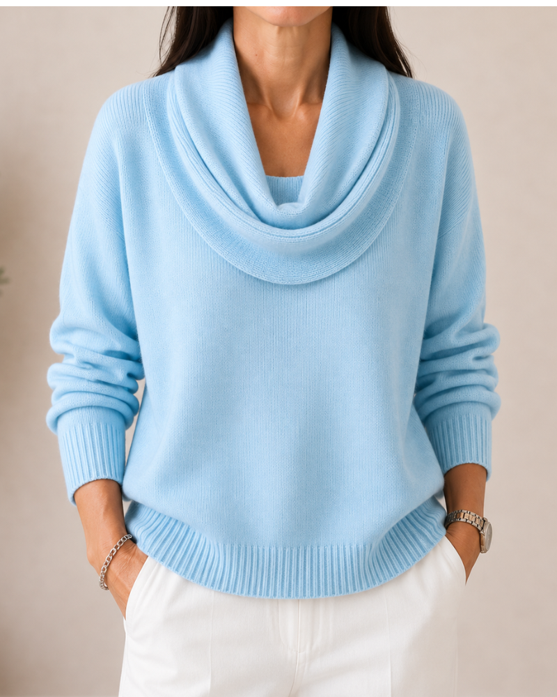 JAYCEE | DRAPED COWL NECK SWEATER - Light Blue