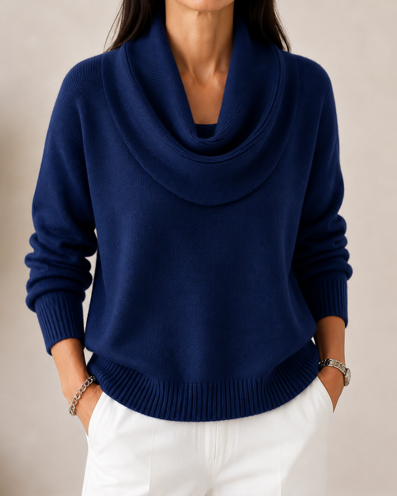 JAYCEE | DRAPED COWL NECK SWEATER - Navy Blue