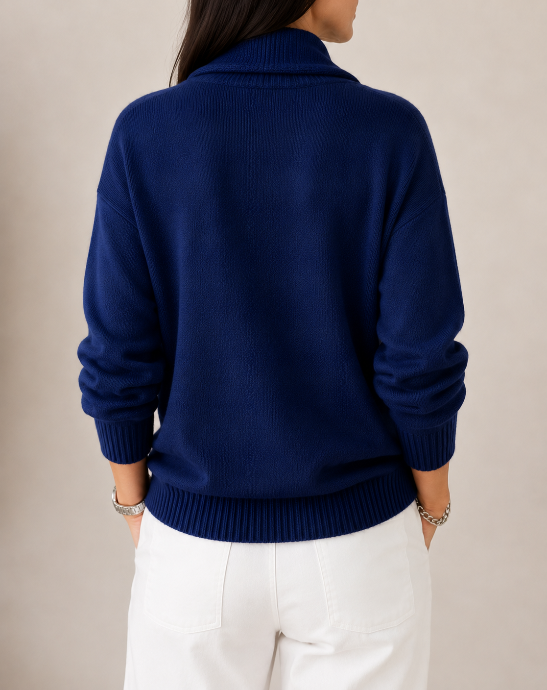 JAYCEE | DRAPED COWL NECK SWEATER - Navy Blue