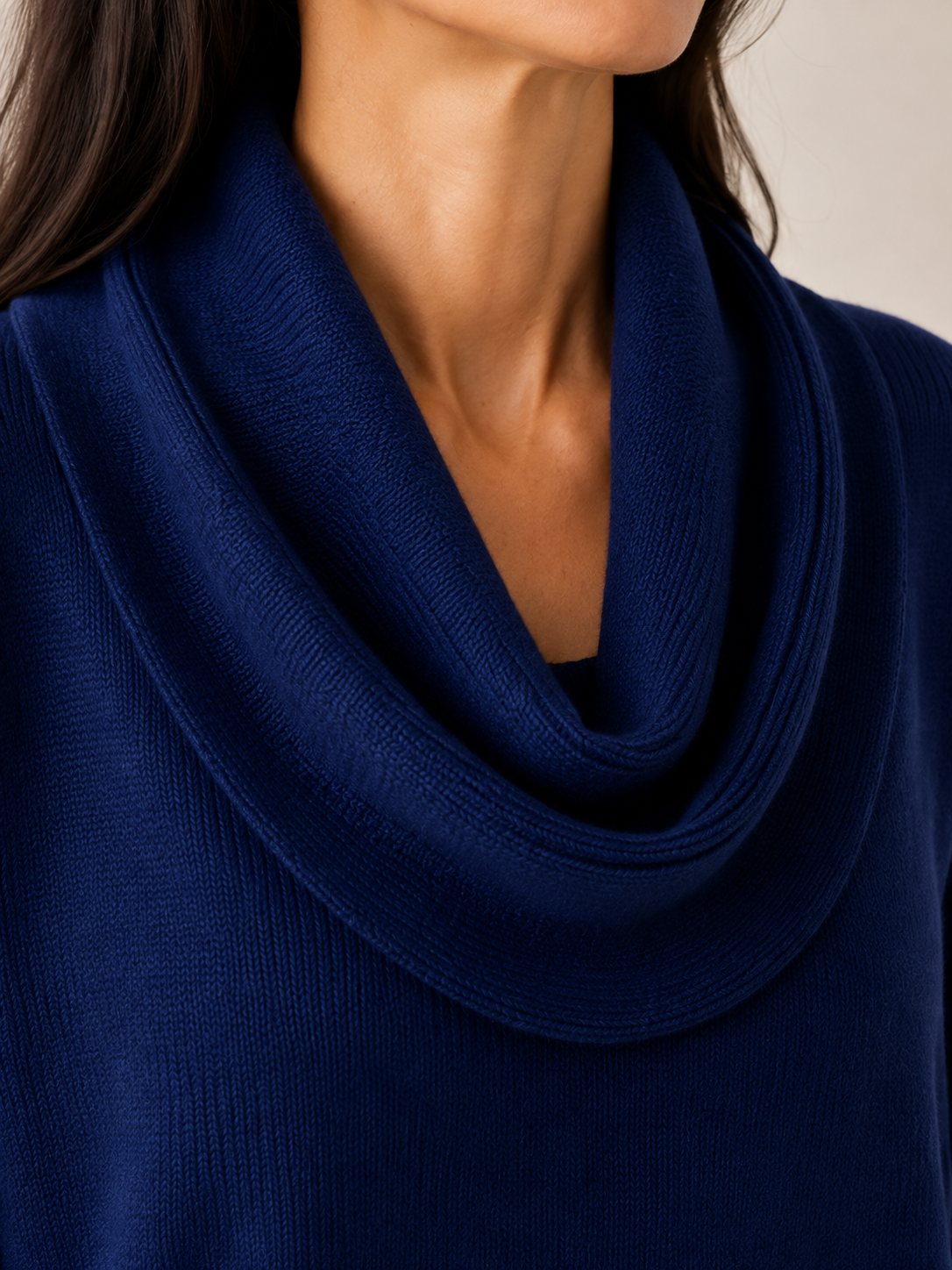JAYCEE | DRAPED COWL NECK SWEATER - Navy Blue