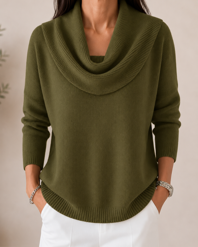 JAYCEE | DRAPED COWL NECK SWEATER - Olive Green