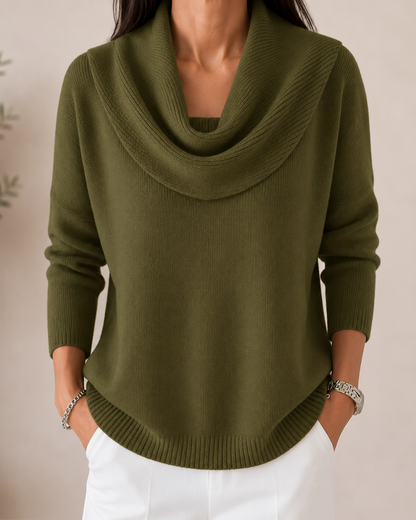 JAYCEE | DRAPED COWL NECK SWEATER - Olive Green