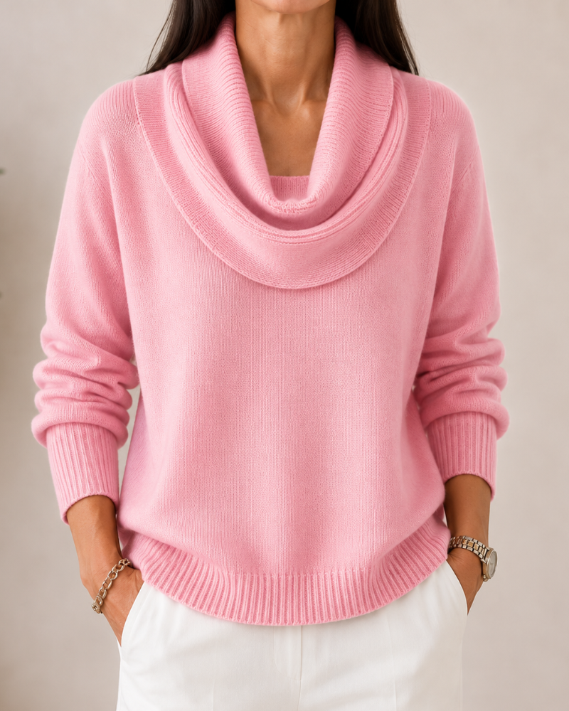 JAYCEE | DRAPED COWL NECK SWEATER - Pink