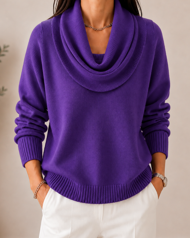 JAYCEE | DRAPED COWL NECK SWEATER - Purple