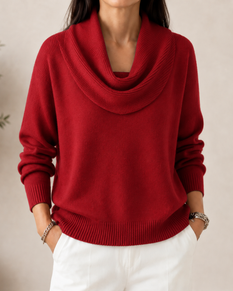 JAYCEE | DRAPED COWL NECK SWEATER - Red