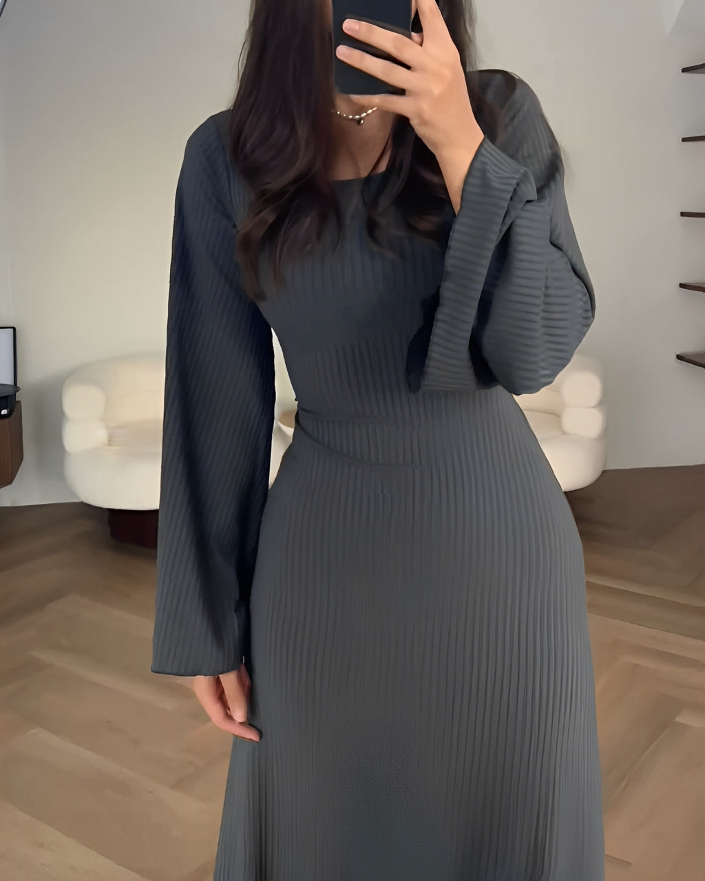 JAYNE | BELL SLEEVE KNIT MAXI DRESS - Charcoal Gray
