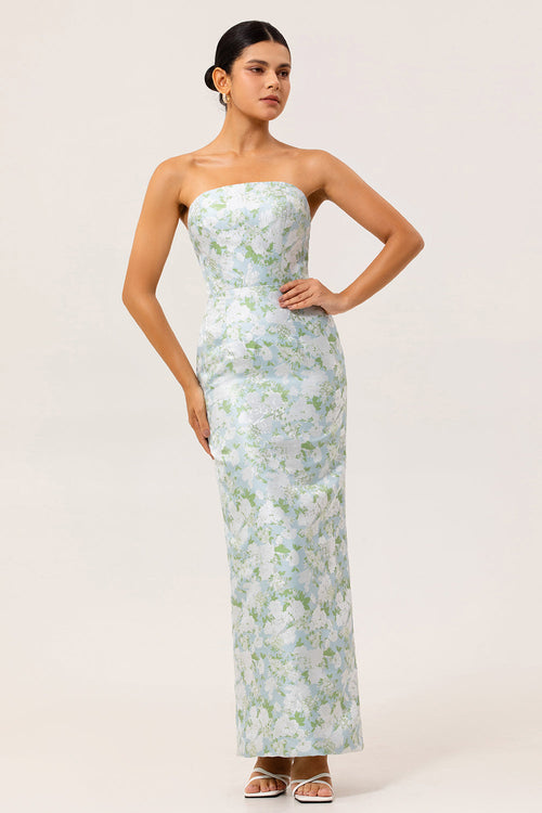 JESSALYN | FLORAL STRAPLESS GOWN - Ivory Floral