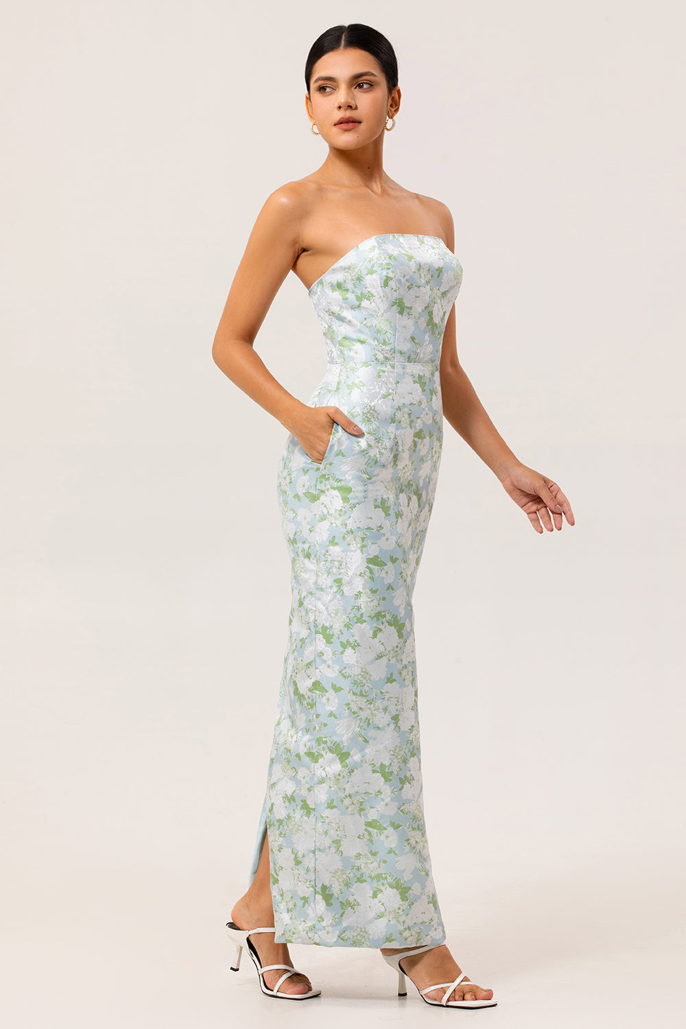 JESSALYN | FLORAL STRAPLESS GOWN - Ivory Floral
