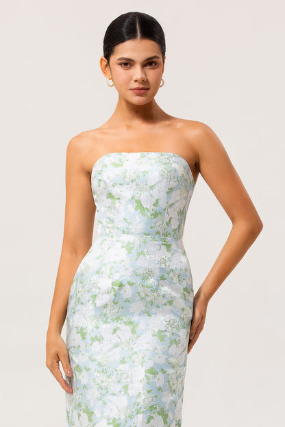 JESSALYN | FLORAL STRAPLESS GOWN - Ivory Floral