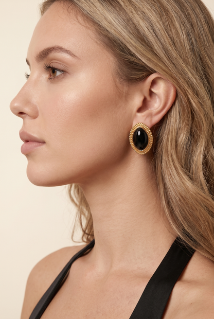 JESSAMY | TEXTURED OVAL STUD EARRINGS - Black