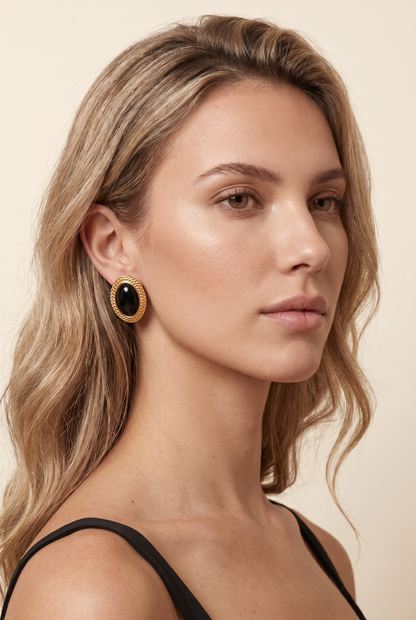 JESSAMY | TEXTURED OVAL STUD EARRINGS - Black