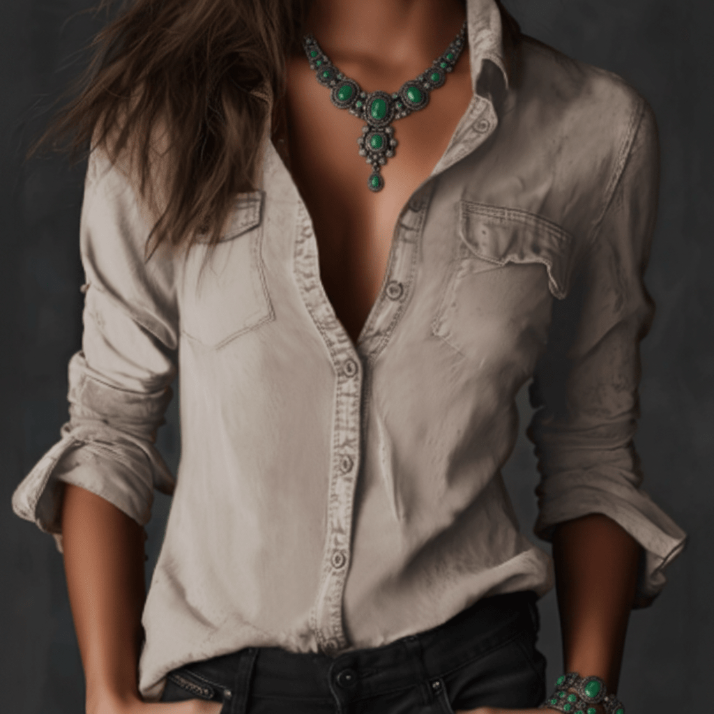 JINNY | VINTAGE BUTTON UP SHIRT - Stone Beige