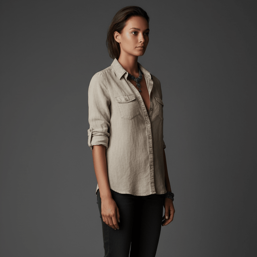 JINNY | VINTAGE BUTTON UP SHIRT - Stone Beige