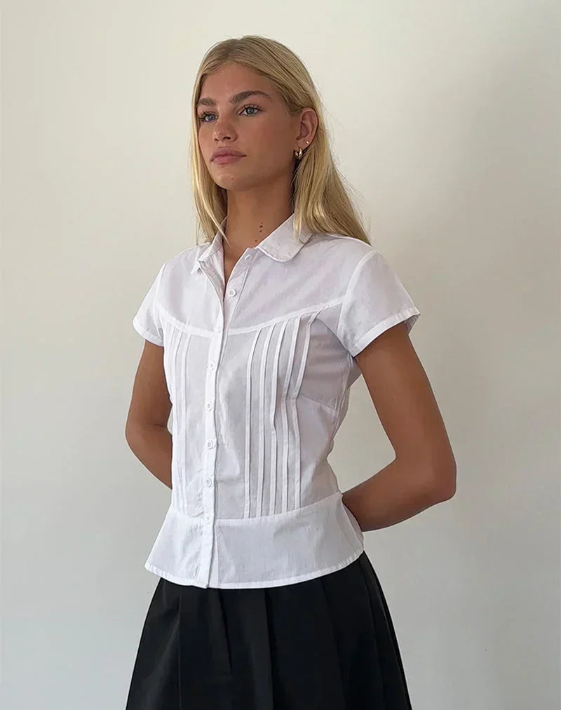 JOANNE | PINTUCK BLOUSE - White