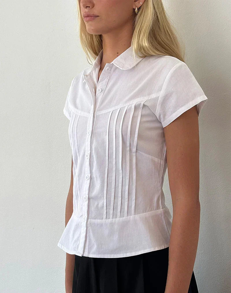 JOANNE | PINTUCK BLOUSE - White