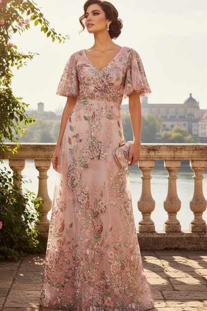 JOCASTA | FLORAL EMBELLISHED GOWN - Dusty Rose