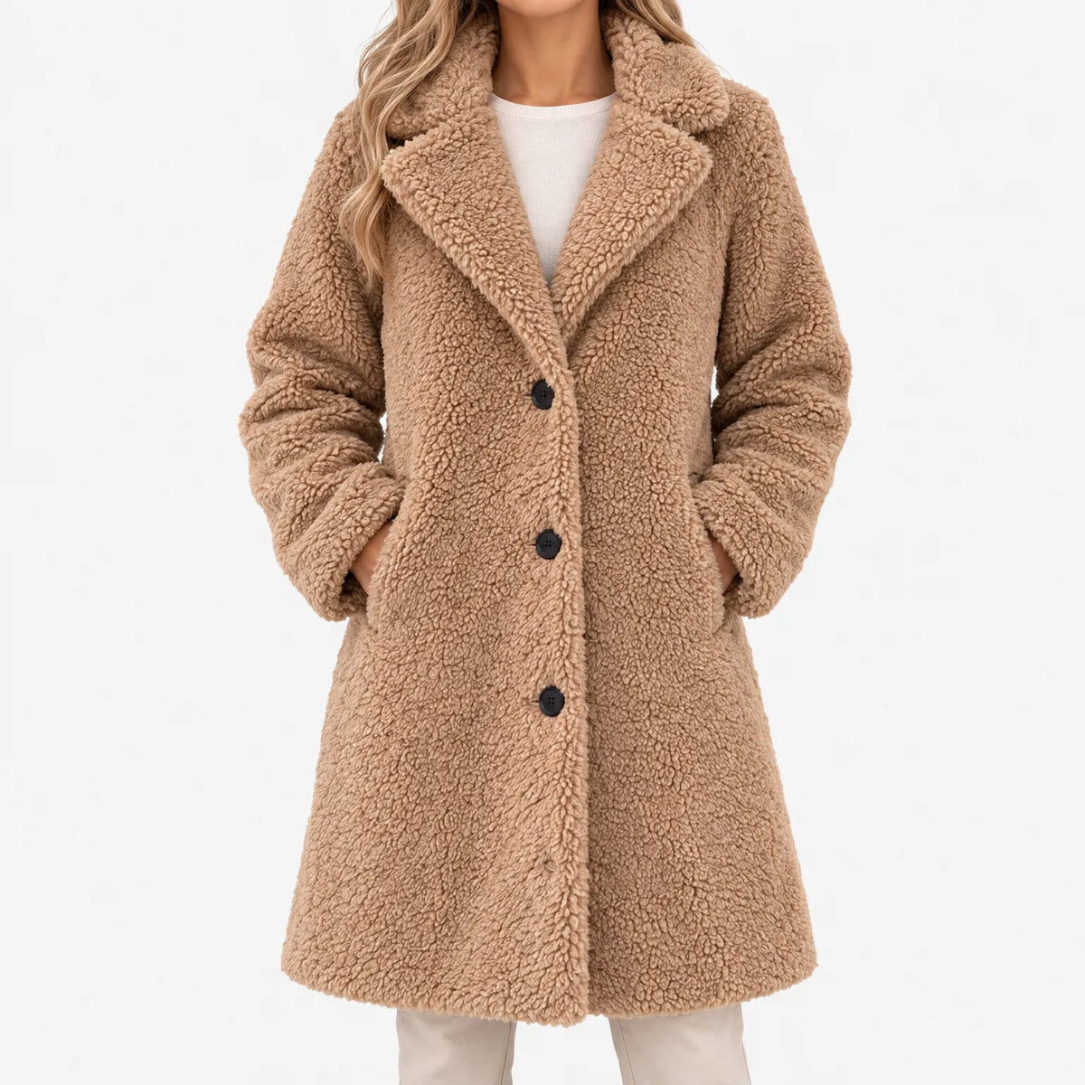JOELY | LONG TEDDY COAT - Camel