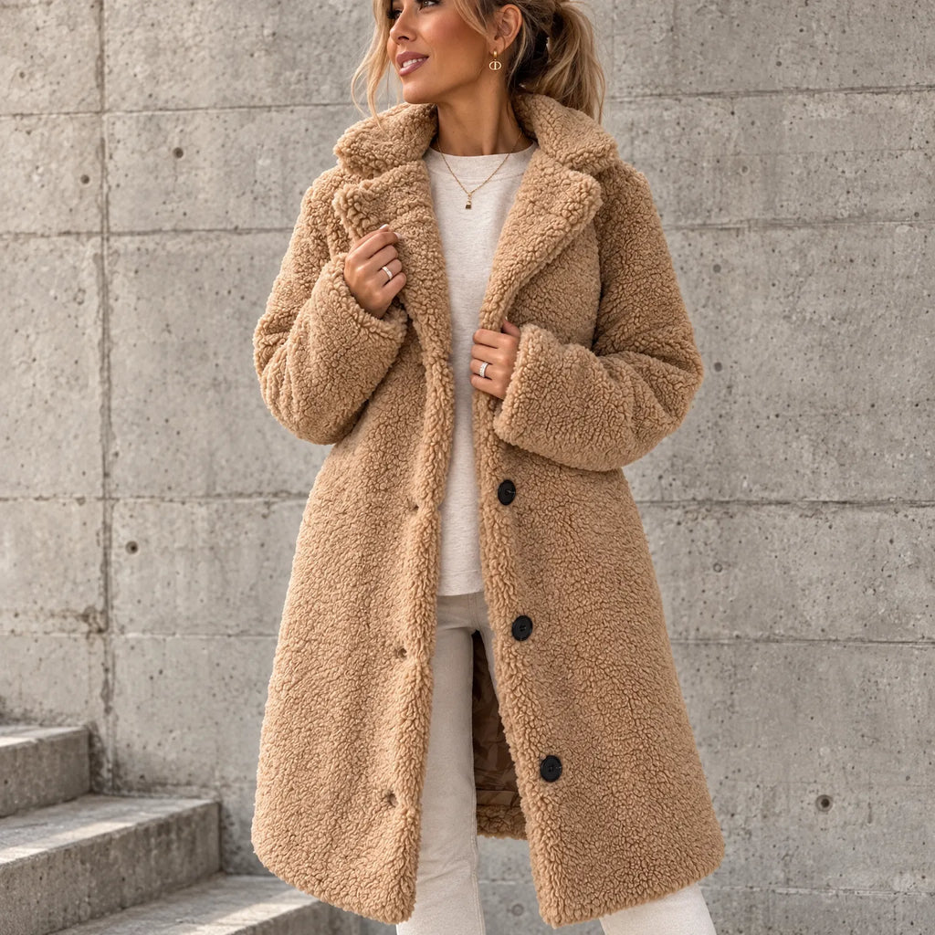 JOELY | LONG TEDDY COAT - Camel
