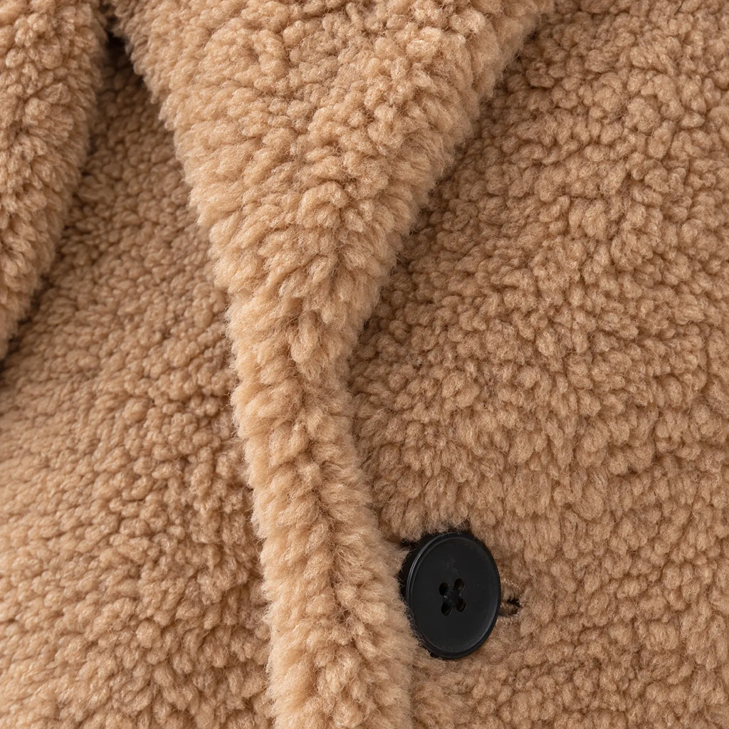 JOELY | LONG TEDDY COAT - Camel