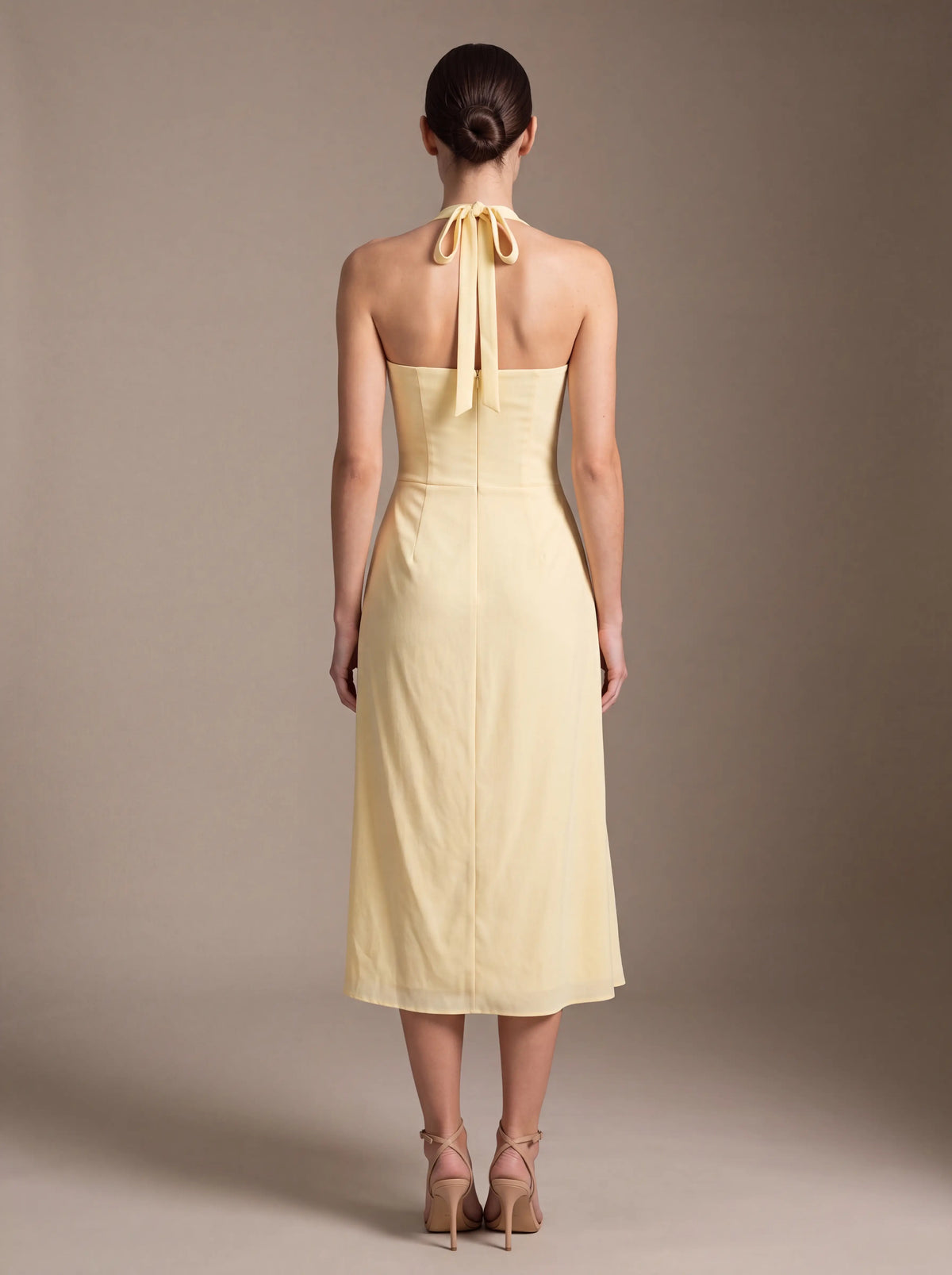 JOLANDA | SQUARE NECK HALTER MIDI DRESS - Butter Yellow