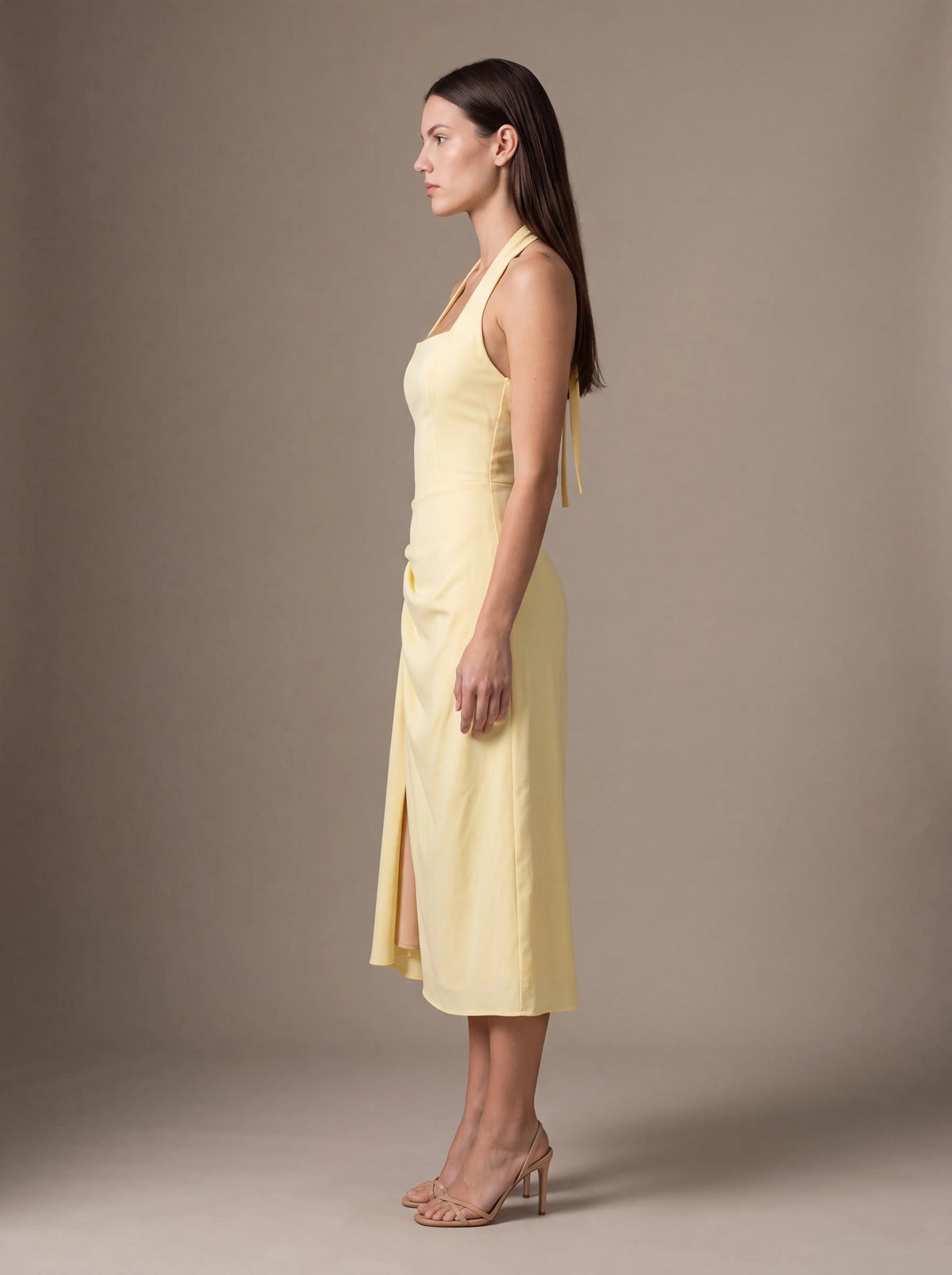 JOLANDA | SQUARE NECK HALTER MIDI DRESS - Butter Yellow