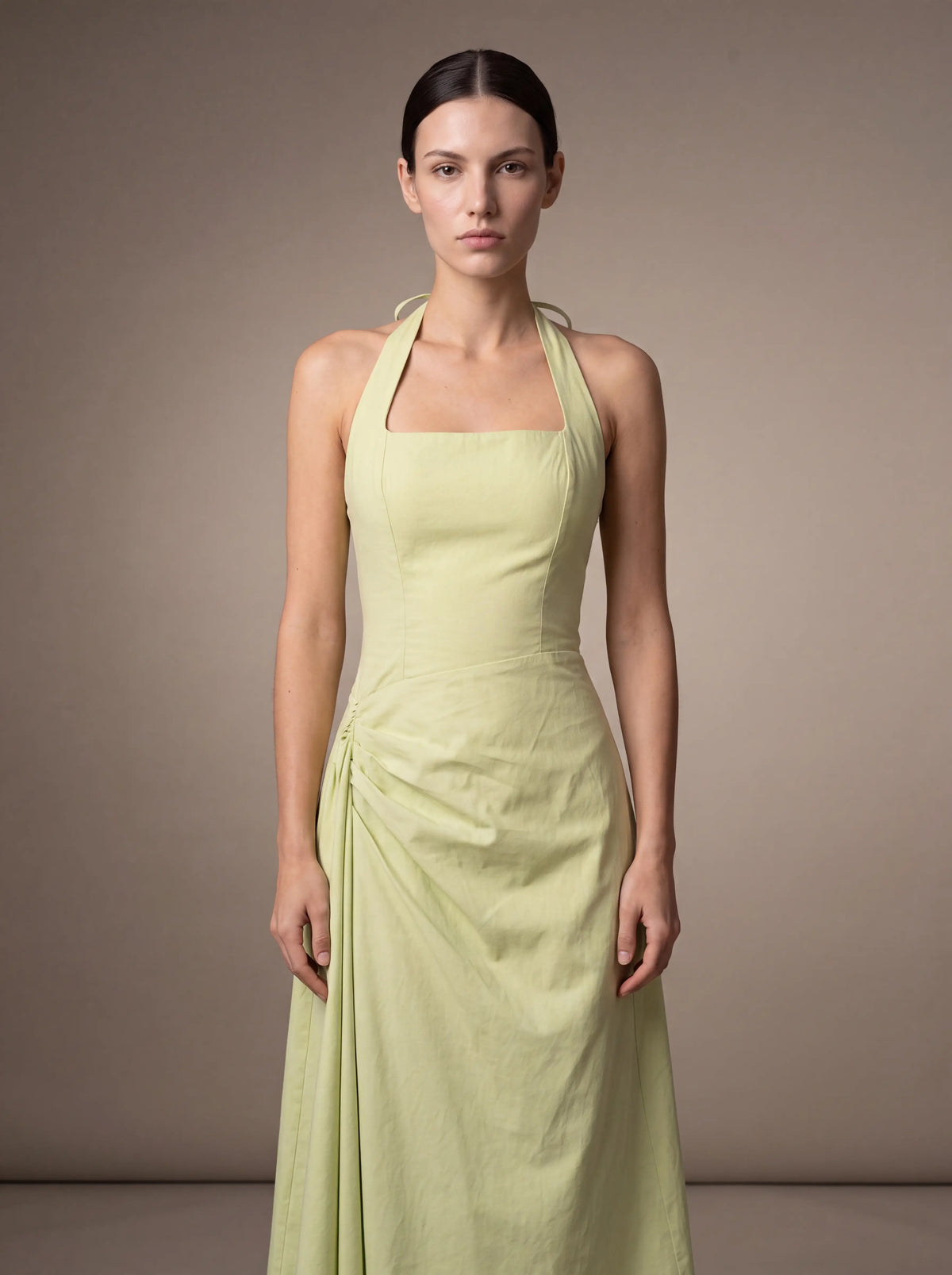 JOLANDA | SQUARE NECK HALTER MIDI DRESS - Lime Green