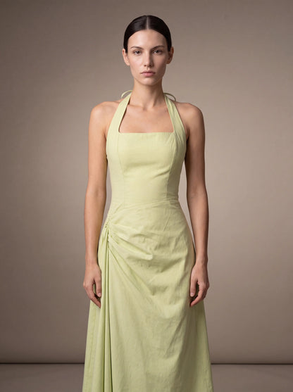 JOLANDA | SQUARE NECK HALTER MIDI DRESS - Lime Green