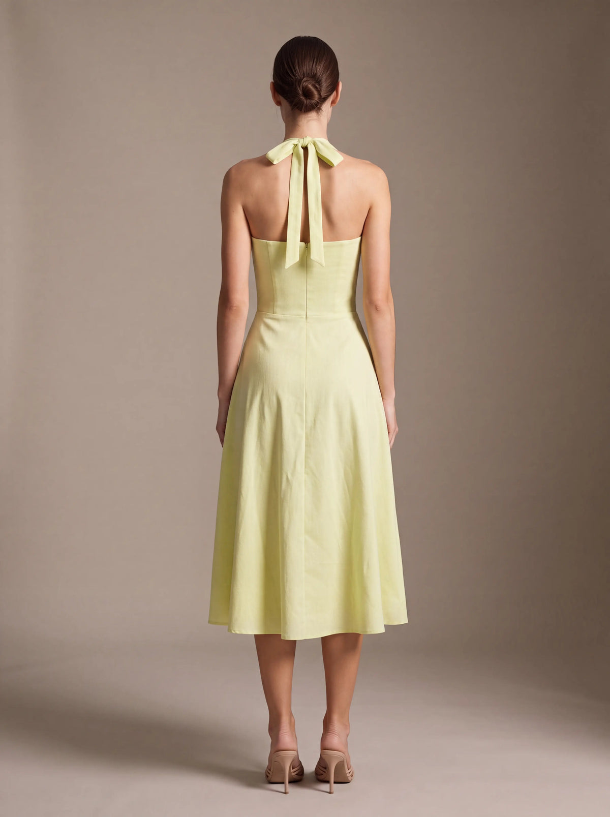 JOLANDA | SQUARE NECK HALTER MIDI DRESS - Lime Green